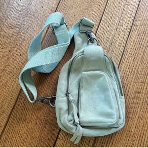 Free People Mint Green Suede Crossbody Sling Bag